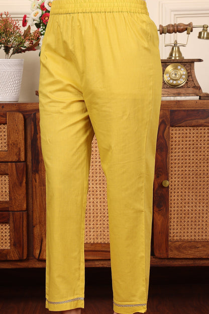 W for Woman Custard Yellow Floral Printed Embroidered A-Line Pure Cotton Kurta And Pants Co-Ord Set