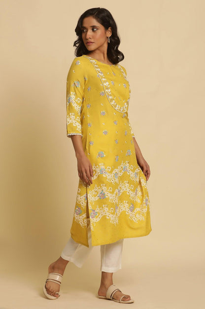 W for Woman Yellow Floral Printed Kurta With Embroidery