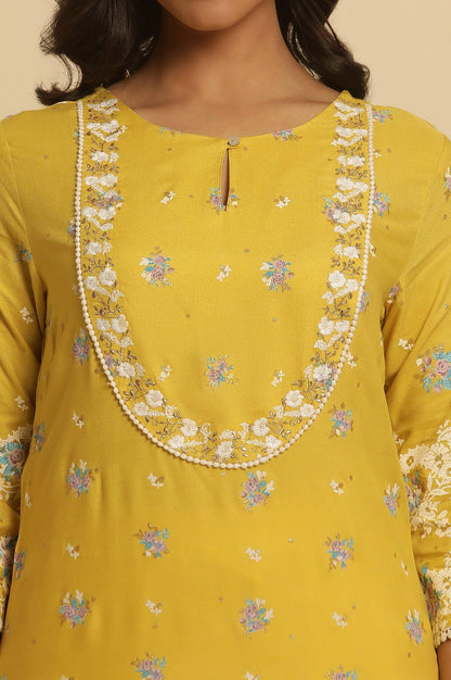 W for Woman Yellow Floral Printed Kurta With Embroidery