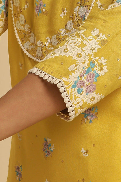 W for Woman Yellow Floral Printed Kurta With Embroidery