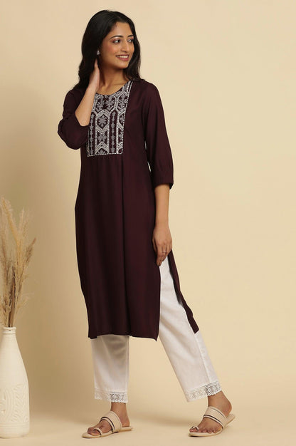 W for Woman Purple Thread Embroidered Kurta