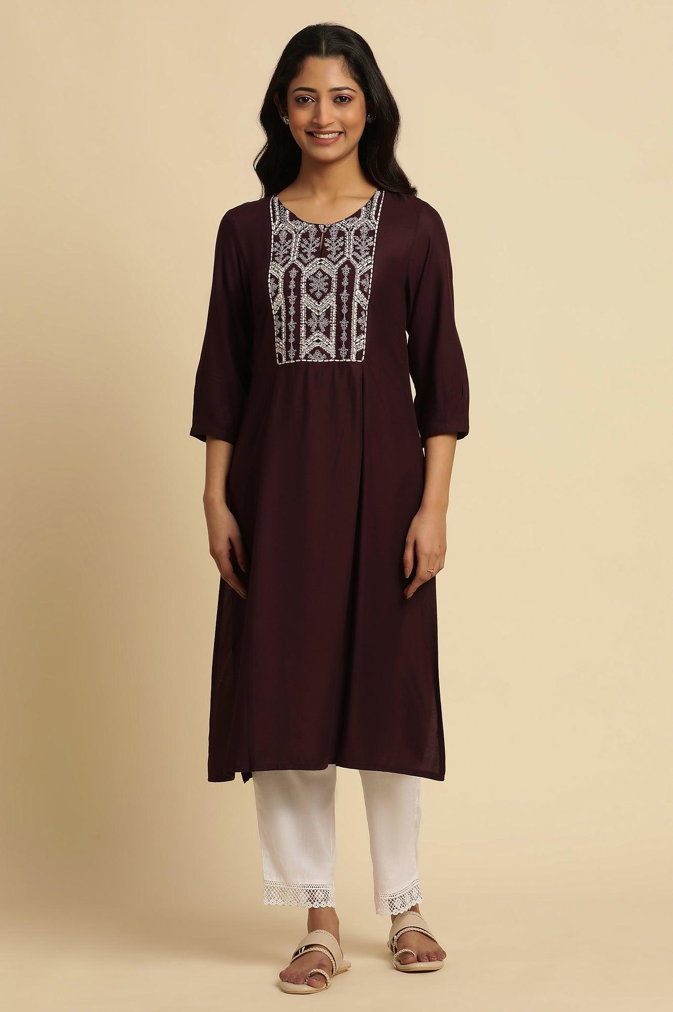 W for Woman Purple Thread Embroidered Kurta