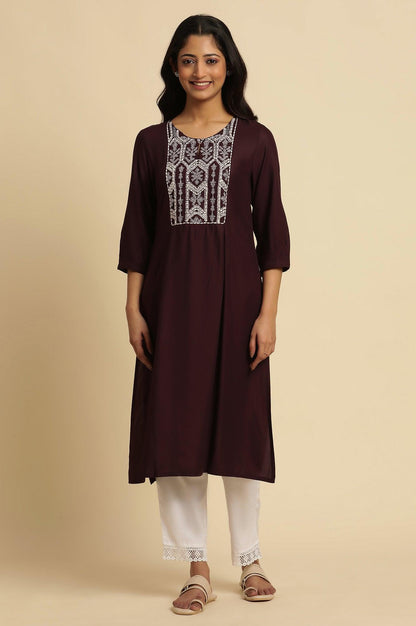 W for Woman Purple Thread Embroidered Kurta