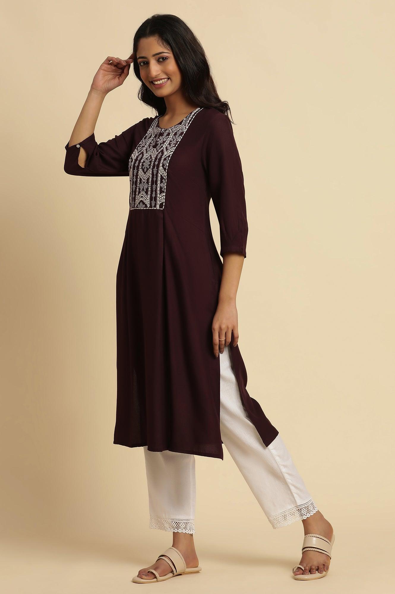 W for Woman Purple Thread Embroidered Kurta