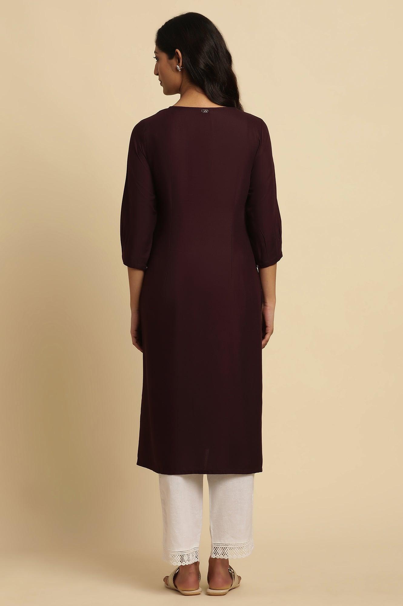 W for Woman Purple Thread Embroidered Kurta