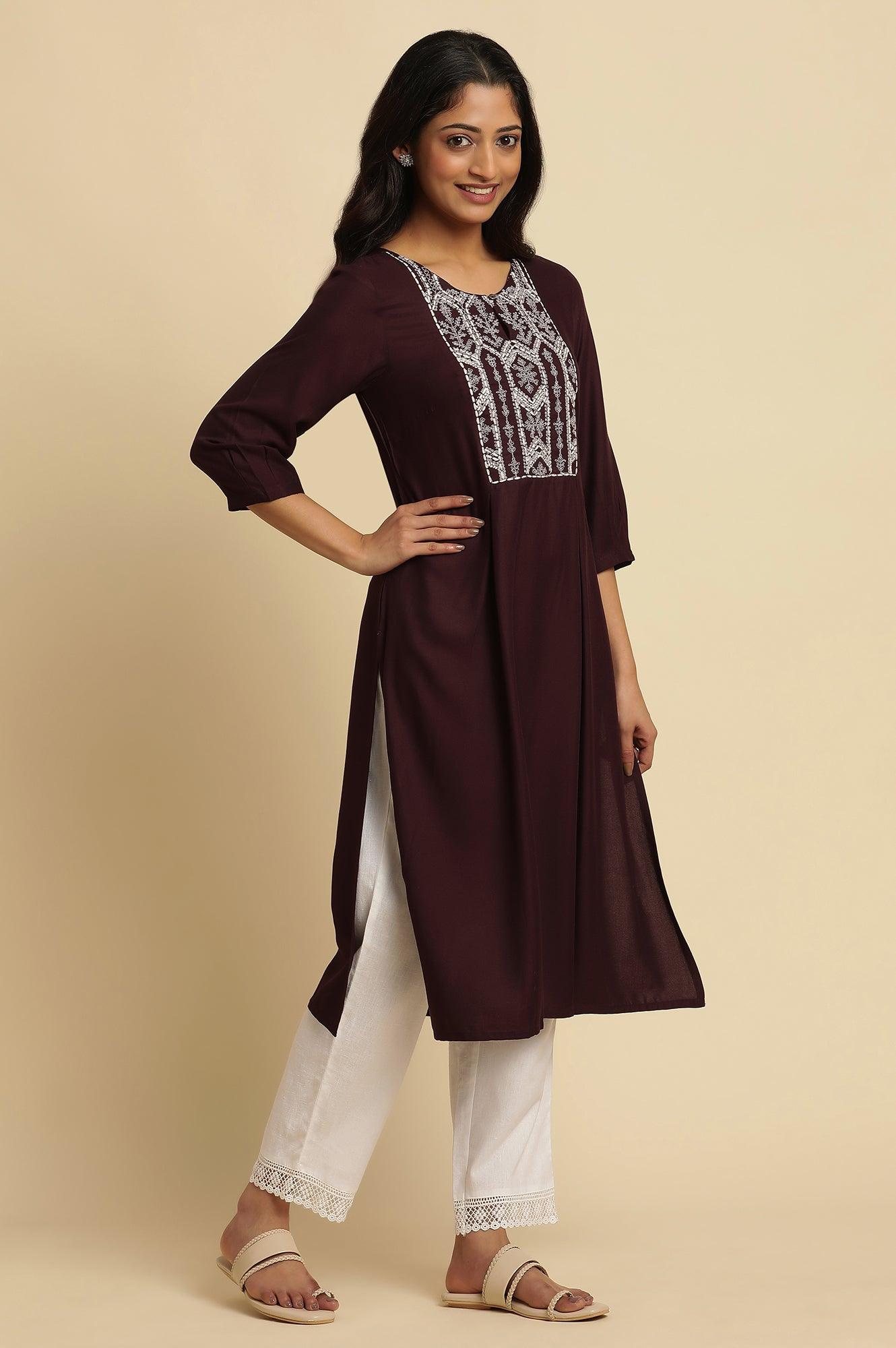 W for Woman Purple Thread Embroidered Kurta