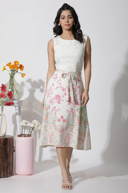 W for Woman White Textured Crepe Dress In Multi-Coloured Print