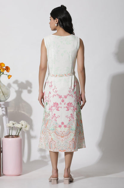 W for Woman White Textured Crepe Dress In Multi-Coloured Print