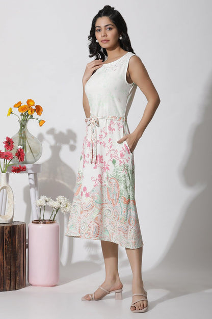 W for Woman White Textured Crepe Dress In Multi-Coloured Print