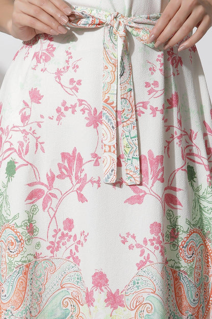 W for Woman White Textured Crepe Dress In Multi-Coloured Print