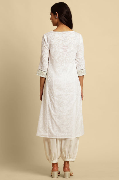 W for Woman White A-Line Yarn-Dyed Kurta