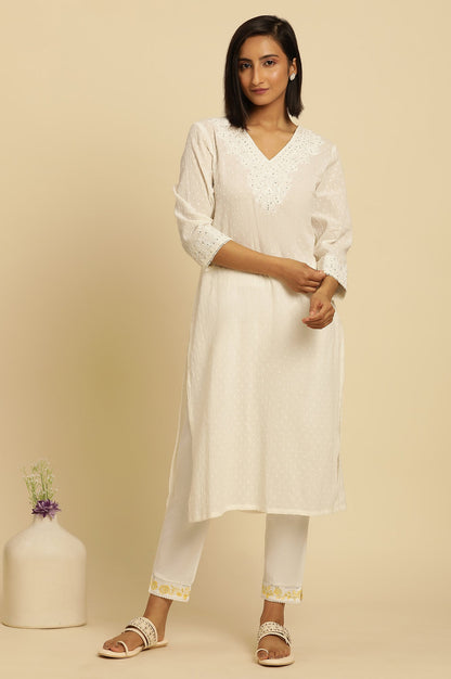 W for Woman Ecru Chikankari Embroidered Kurta