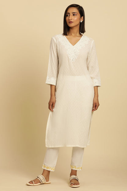 W for Woman Ecru Chikankari Embroidered Kurta