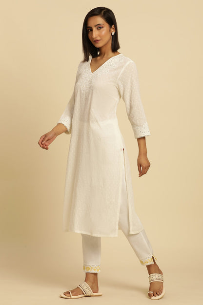 W for Woman Ecru Chikankari Embroidered Kurta