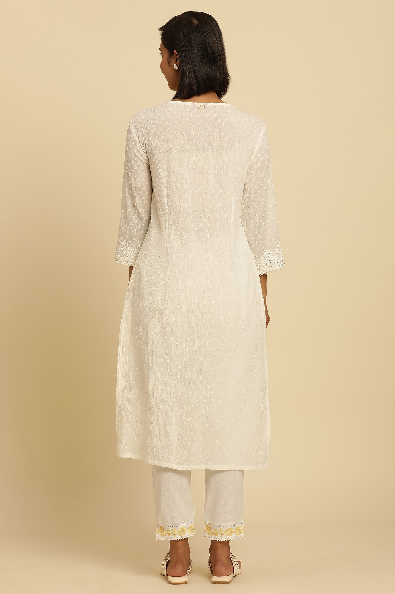 W for Woman Ecru Chikankari Embroidered Kurta