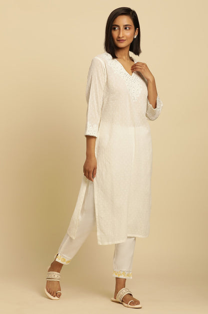 W for Woman Ecru Chikankari Embroidered Kurta