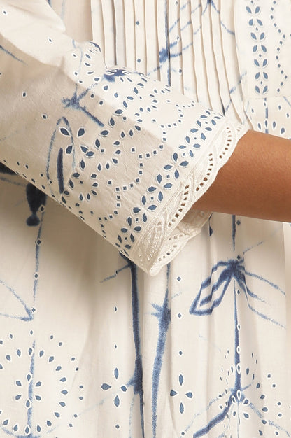 W for Woman White Cotton Kurta With Blue Print