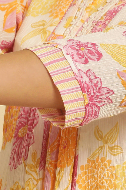 W for Woman White Floral Printed Flared Kurta