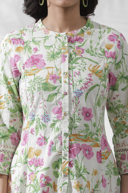 W for Woman Off-White Floral Printed Flared Kurta