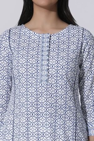 W for Woman White Geometric Printed Cotton Kurta