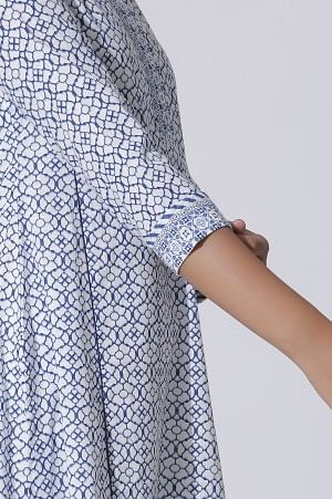W for Woman White Geometric Printed Cotton Kurta
