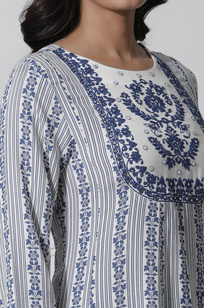 W for Woman White Flared Kurta With Blue Prints