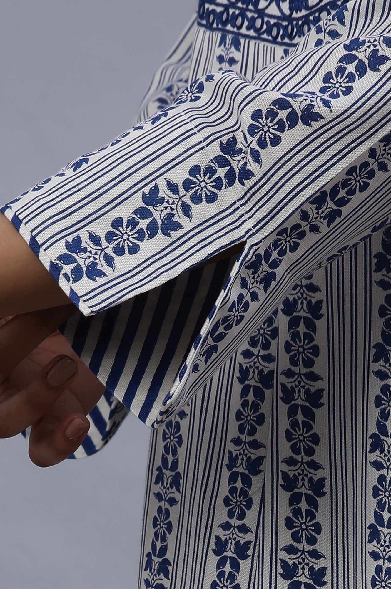 W for Woman White Flared Kurta With Blue Prints