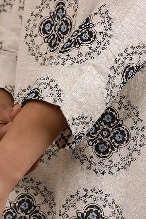 W for Woman Off-White Geometric Printed V-Neck Kurta