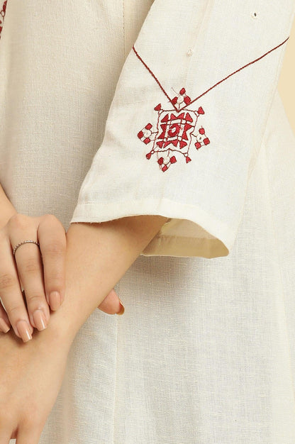 W for Woman White Flared Kurta With Mirror Work And Embroidery