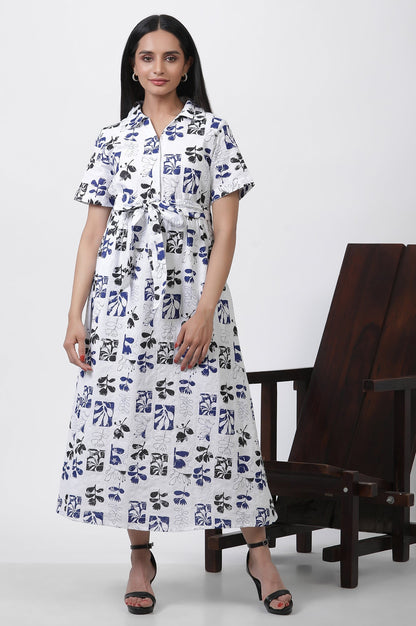 W for Woman White Printed Cotton Schiffli Long Western Dress