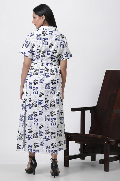 W for Woman White Printed Cotton Schiffli Long Western Dress