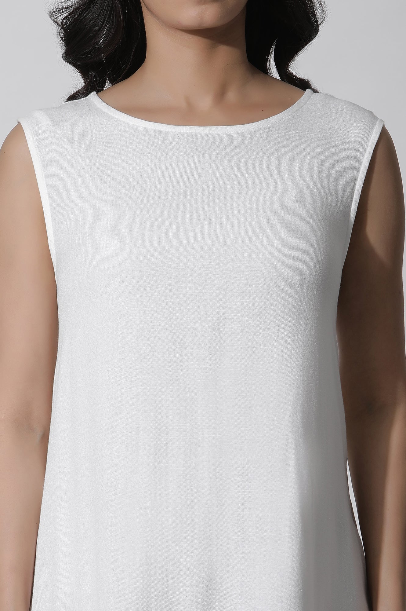 W for Woman White Sleeveless Embroidered Cotton Western Dress
