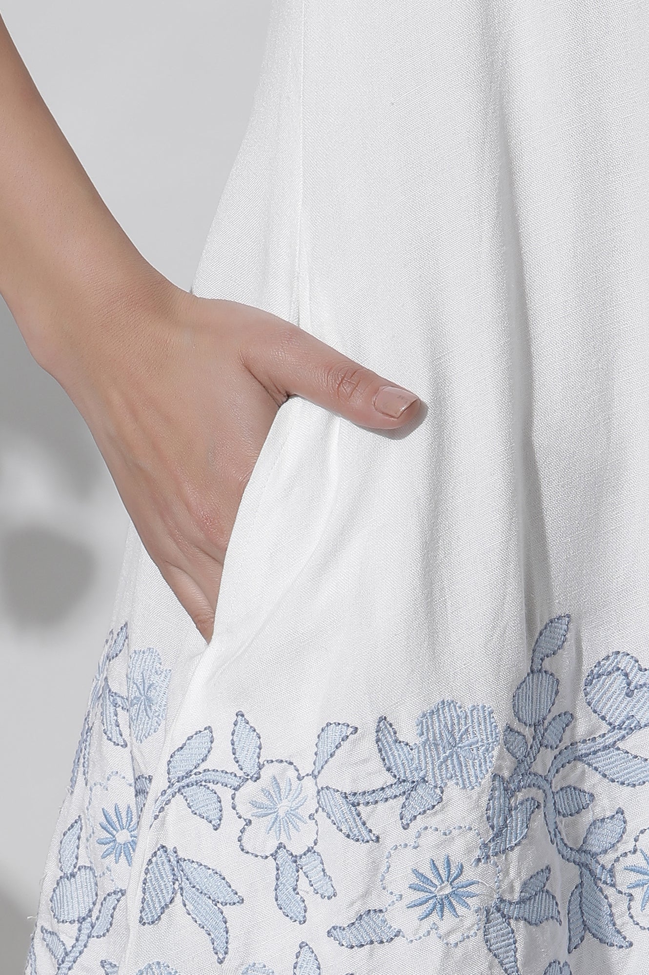 W for Woman White Sleeveless Embroidered Cotton Western Dress