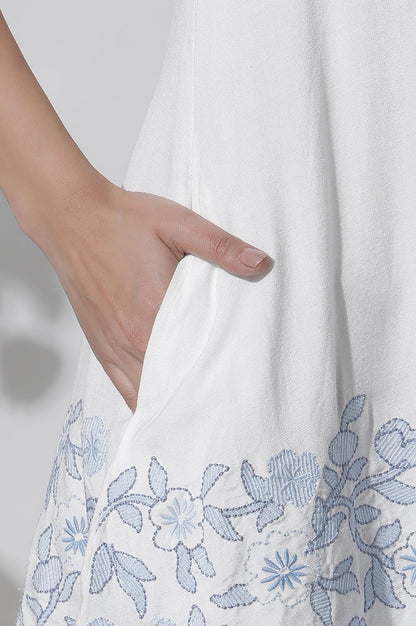 W for Woman White Sleeveless Embroidered Cotton Western Dress