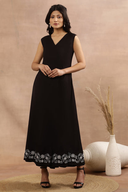 W for Woman Black Sleeveless Long Western Wrap Jumpsuit