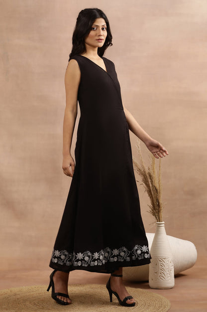 W for Woman Black Sleeveless Long Western Wrap Jumpsuit