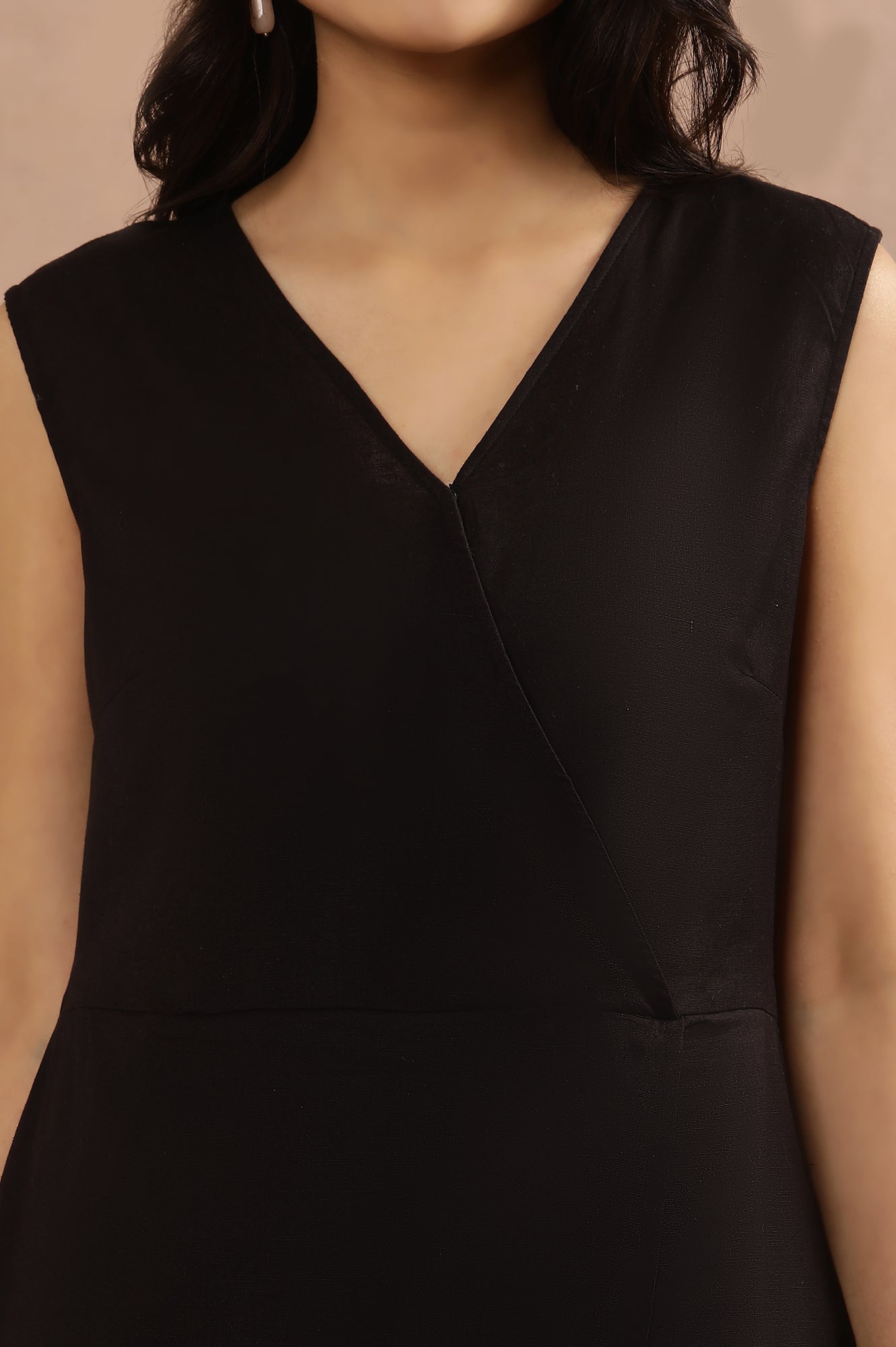 W for Woman Black Sleeveless Long Western Wrap Jumpsuit