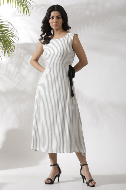 W for Woman White Sleeveless Long Stripe Printed Cotton Dress