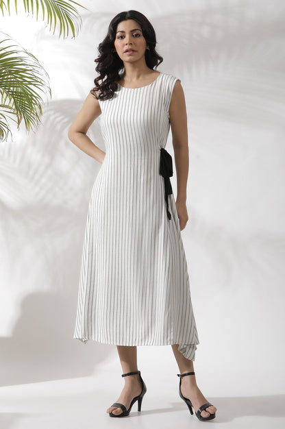 W for Woman White Sleeveless Long Stripe Printed Cotton Dress