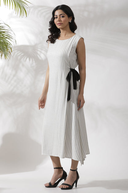 W for Woman White Sleeveless Long Stripe Printed Cotton Dress