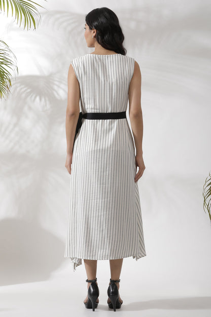 W for Woman White Sleeveless Long Stripe Printed Cotton Dress