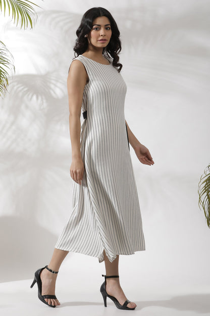 W for Woman White Sleeveless Long Stripe Printed Cotton Dress