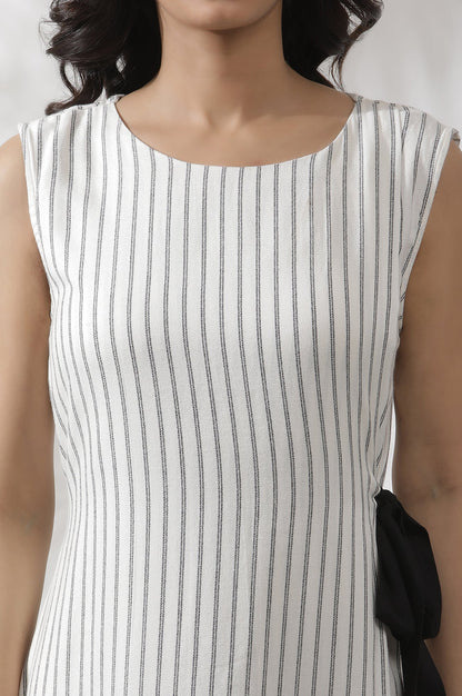 W for Woman White Sleeveless Long Stripe Printed Cotton Dress