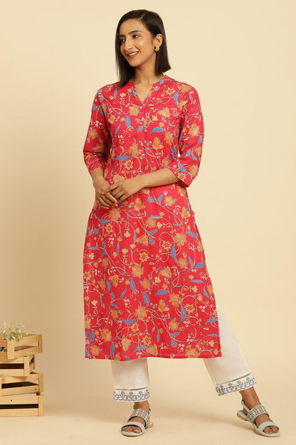 W for Woman Red Floral Printed Straight Kurta