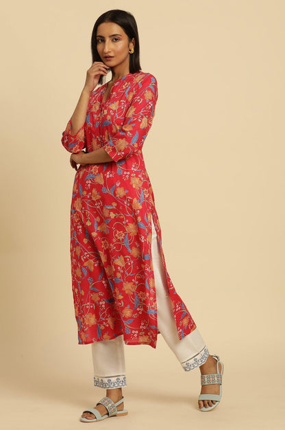W for Woman Red Floral Printed Straight Kurta