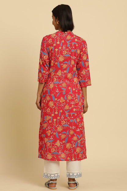 W for Woman Red Floral Printed Straight Kurta