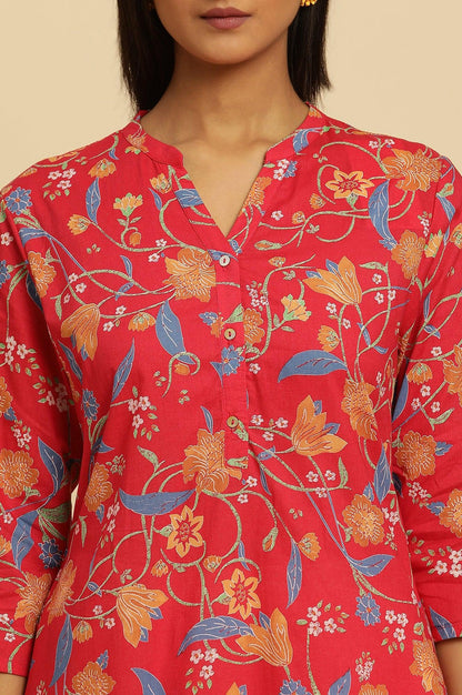 W for Woman Red Floral Printed Straight Kurta