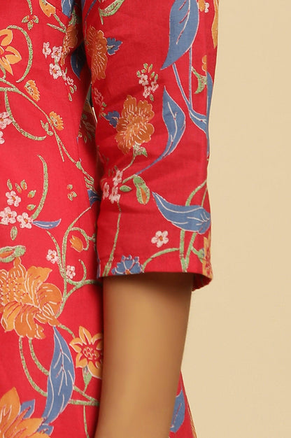 W for Woman Red Floral Printed Straight Kurta
