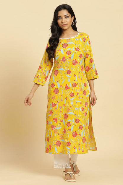 W for Woman Yellow Straight Kurta With Multi-Coloured Floral Print