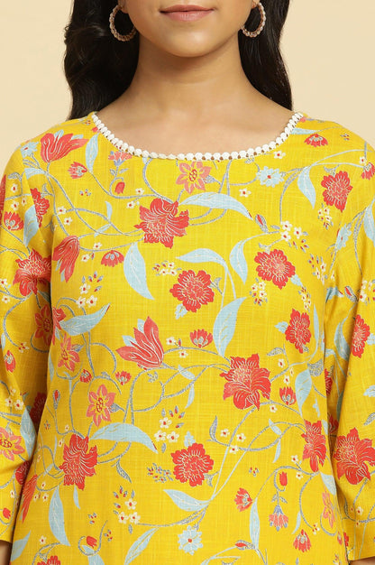 W for Woman Yellow Straight Kurta With Multi-Coloured Floral Print